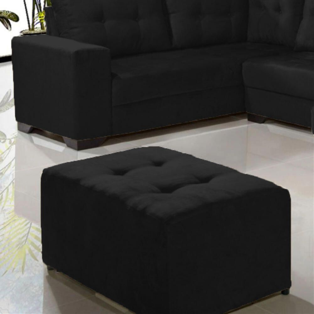 Puff Decorativo Sala de Estar Costela Rib Suede Preto