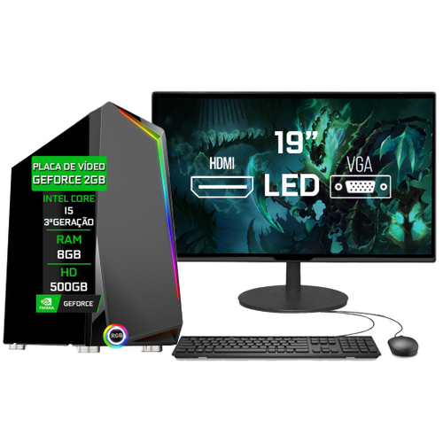 Computador Gamer Completo Fácil Intel i5 3ª Geração 8GB Placa de Vídeo gt 730 2GB HD 500GB Monitor 19