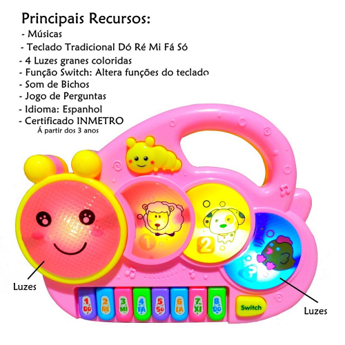 Brinquedo Pianinho Musical Educativos Piano Infantil com Som e Luzes e Alça  para Segurar Rosa em Promoção na Americanas