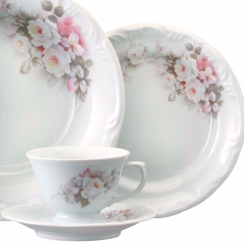 Antigo Jogo De Chá E Café, Porcelana Schmidt Floral Com Ouro