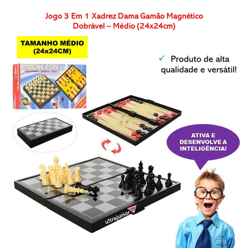 Jogo 3 em 1 Xadrez Dama e Gamão