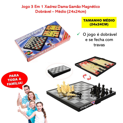 3-em 1 Xadrez Magnético Damas De Gamão Set Estrada Jogo de