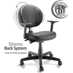 Cadeira Executiva Back System Operativa c/ Braços Reguláveis Revestimento Couríssimo com Costura Plaxmetal Preta Menor preço em Cadeira Executiva Back System Operativa c/ Braços Reguláveis Revestimento Couríssimo com Costura Plaxmetal Preta