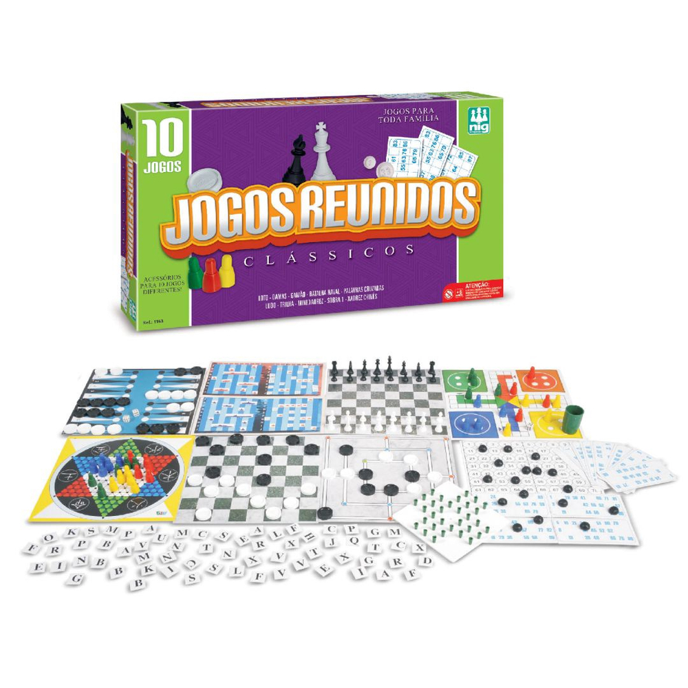 Kit 10 Jogos Clássicos Reunidos Xadrez Damas Ludo Batalha Naval