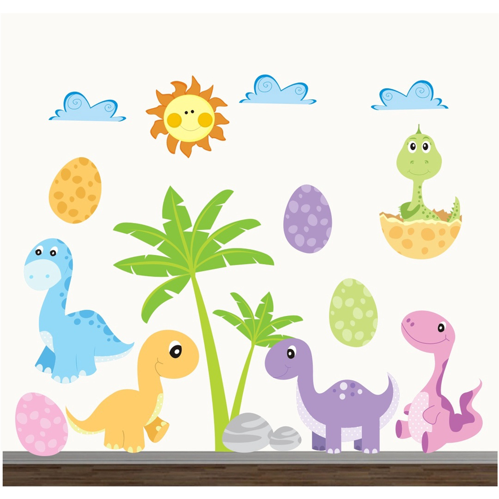 Papel de parede adesivo infantil dinossauros coloridos