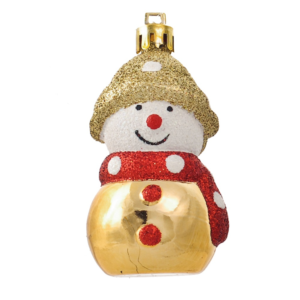Enfeite rvore Natal Boneco de Neve Roupa Dourada 8cm 4 P s