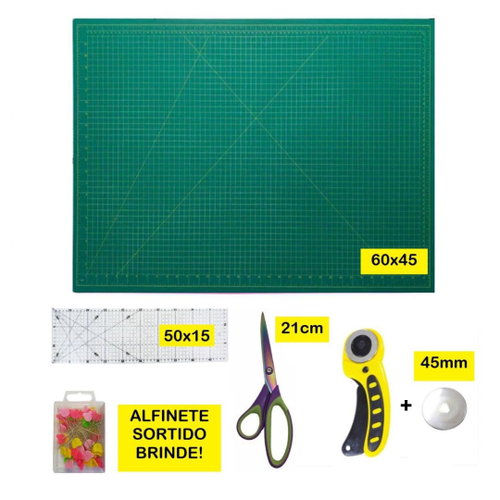 Kit Patchwork Base de Corte 60x45 Verde + Régua 50x15 + Tesoura Titanium + Cortador Circular + Lâmina + Cx Alfinetes + Caneta Mágica Fantasminha Menor preço em Kit Patchwork Base de Corte 60x45 Verde + Régua 50x15 + Tesoura Titanium + Cortador Circular + Lâmina + Cx Alfinetes + Caneta Mágica Fantasminha