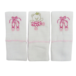 Kit Babete Feminina com 3 Unidades Bordado Ursinha Bailarina Rosa Menor preço em Kit Babete Feminina com 3 Unidades Bordado Ursinha Bailarina Rosa
