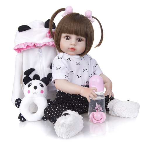 Boneca Reborn Bebê 100% Silicone Menina Panda Olho Castanho 48cm no Shoptime