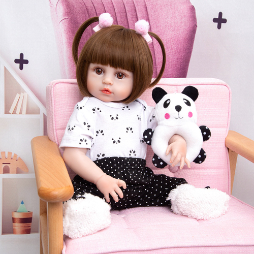 Brastoy Boneca Reborn Bebê 100% Silicone Panda Olho Castanho 48cm