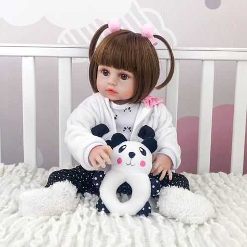 Brastoy Boneca Reborn Bebê 100% Silicone Panda Olho Castanho 48cm