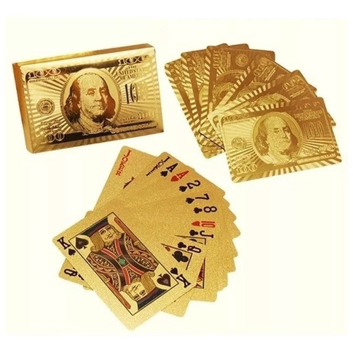 Baralho Dourado Ouro Jogos Poker Truco Paciencia Resistente a Agua 54  Cartas Gold 24k Profissional Verso Dólar - Online - Baralho - Magazine Luiza