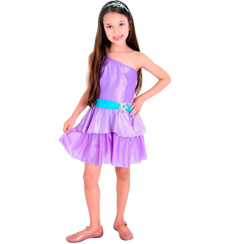 Fantasia Barbie Princesa Pop Star Infantil Com Coroa