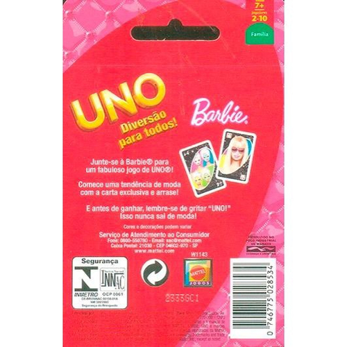 Jogo De Cartas – Uno – Barbie O Filme – Mattel - Salvador Shopping