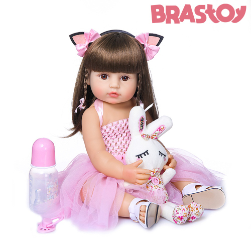 Brastoy Boneca Bebê Reborn Silicone Menina Olhos Castanhos Original 55cm