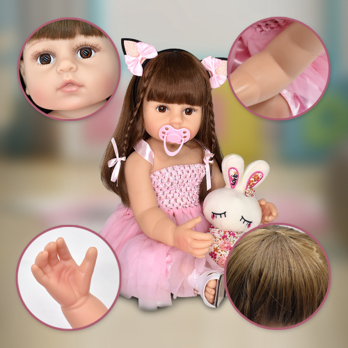 Brastoy Boneca Bebê Reborn Silicone Menina Olhos Castanhos Original 55cm