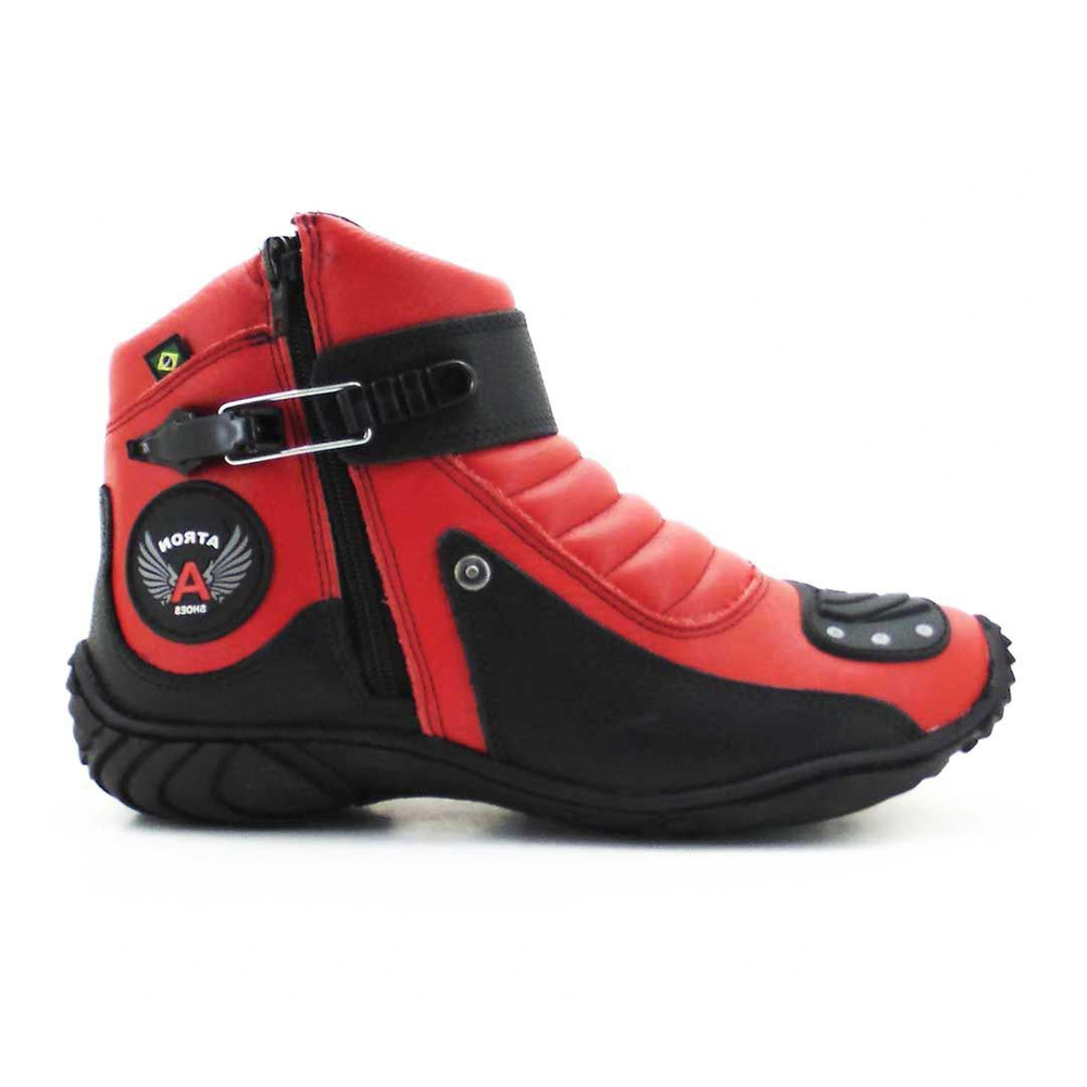 Bota Atron Shoes 271 Motociclista Cano Baixo Vermelho Preto em