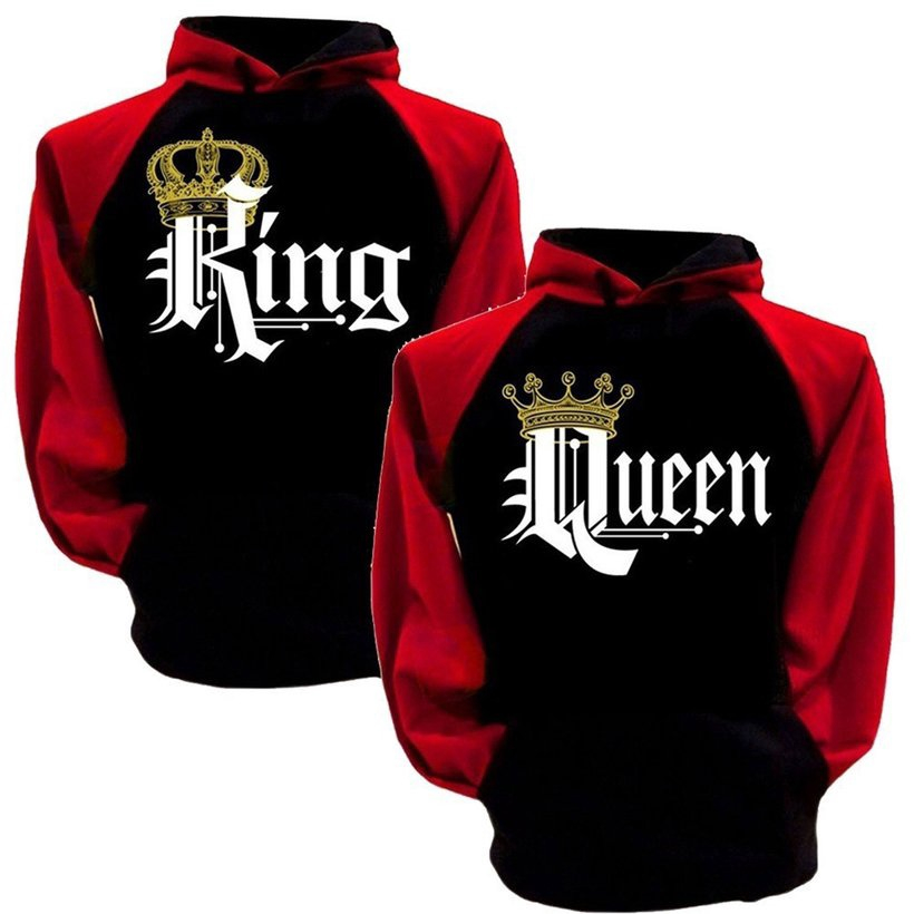 red and black king and queen moletom com capuzs