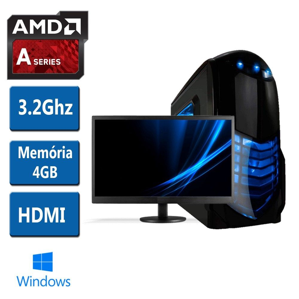 Computador Amd A4 4000 3.2 GHz Dual Core 4GB Monitor Led 19 5 Hdmi