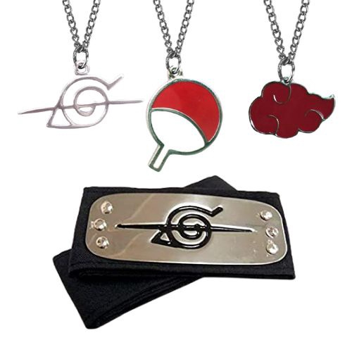 Kit Naruto Colar Símbolo Da Aldeia Da Folha, Colar Akatsuki