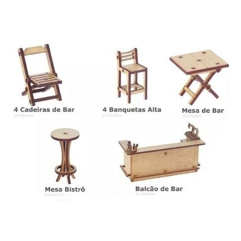 Kit Miniatura Bar Barzinho 11 Peças Mesa Balcão Bistrô Mdf em Promoção na  Americanas