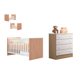Quarto Infantil Berço Mini Cama Americano E Cômoda 4 Gavetas - Branco / Carvalho Menor preço em Quarto Infantil Berço Mini Cama Americano E Cômoda 4 Gavetas - Branco / Carvalho