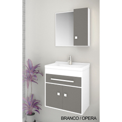 Gabinete Para Banheiro Kit Vegas 50cm - Balcão + Espelheira + Marmorite - Branco Ópera Menor preço em Gabinete Para Banheiro Kit Vegas 50cm - Balcão + Espelheira + Marmorite - Branco Ópera