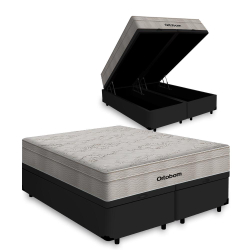 Cama Box Baú Queen Preta + Colchão De Molas Ensacadas - Ortobom - AirTech SpringPocket 158x198x72cm Menor preço em Cama Box Baú Queen Preta + Colchão De Molas Ensacadas - Ortobom - AirTech SpringPocket 158x198x72cm