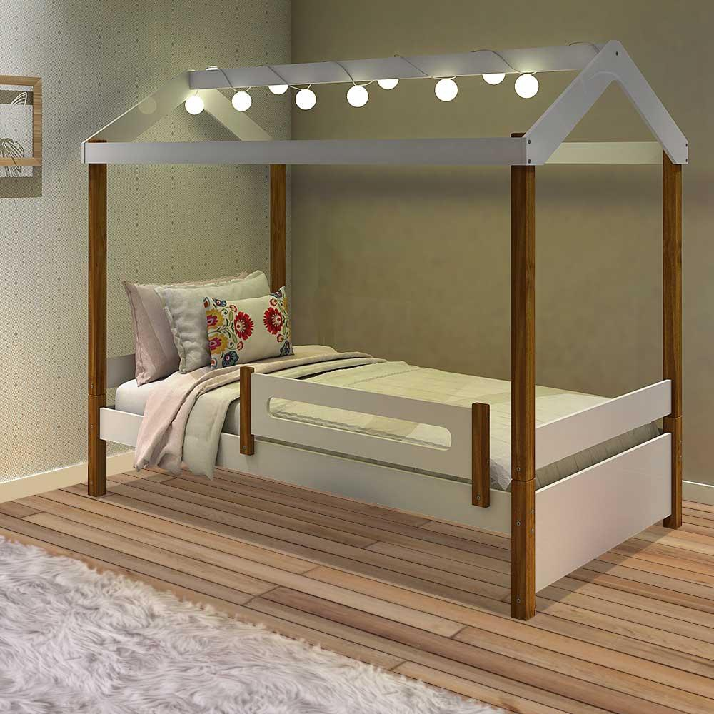 Cama de solteiro com led casinha montessoriana Elis Divaloto Branco e ...