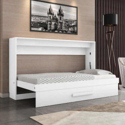 Cama de parede dobrável solteiro horizontal framar Branco Menor preço em Cama de parede dobrável solteiro horizontal framar Branco