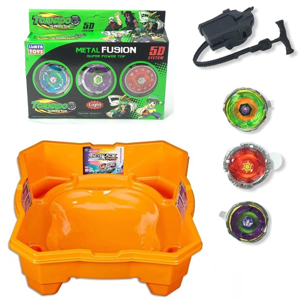 Kit Beyblade Metal 5D Brinquedo 4 Peões Led Toys