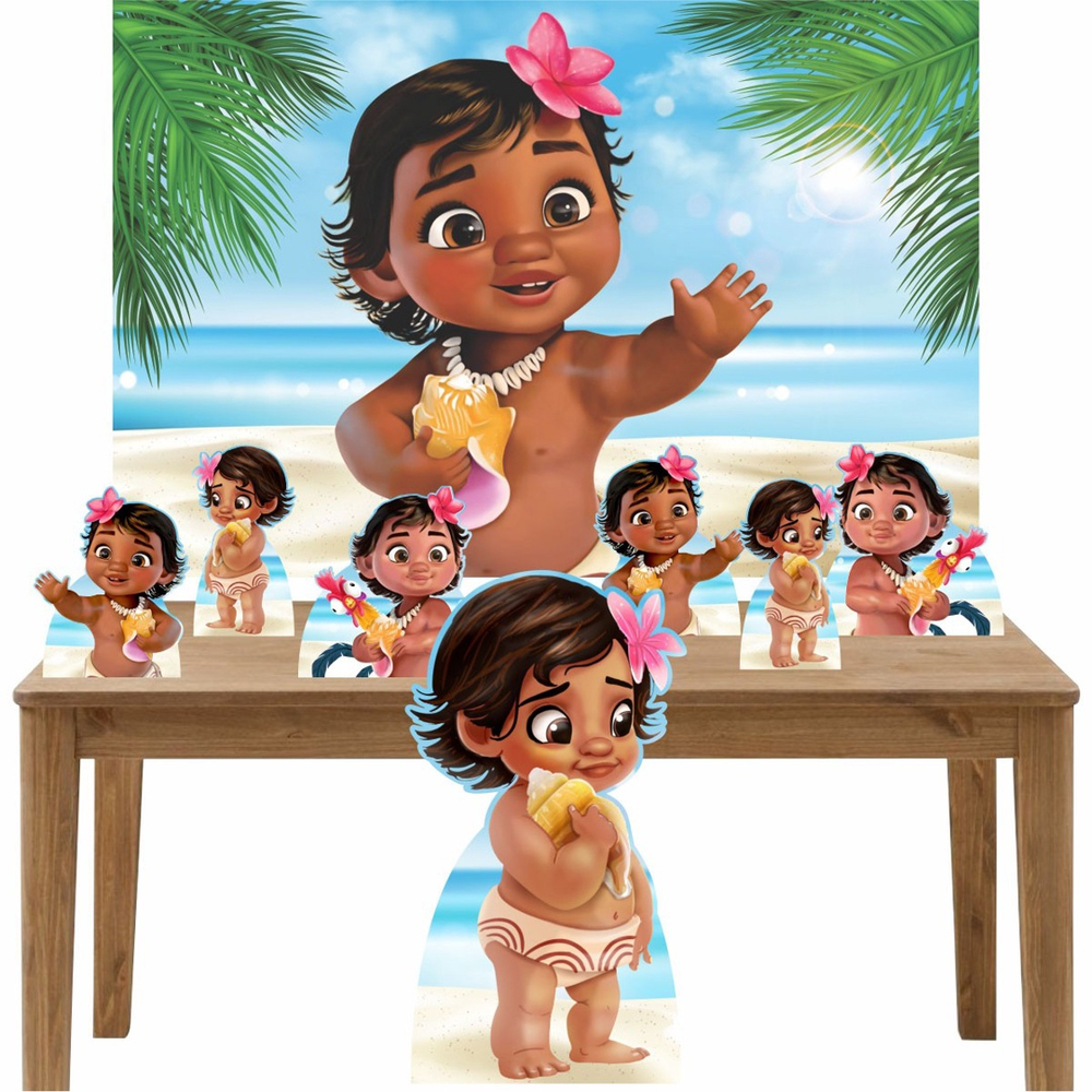 Kit Decoração de Festa Totem Display 8 peças Moana Baby 100x70cm