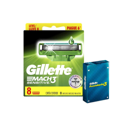 Kit 8 Cargas Gillette Mach3 Sensitive + Baralho Gillette Menor preço em Kit 8 Cargas Gillette Mach3 Sensitive + Baralho Gillette