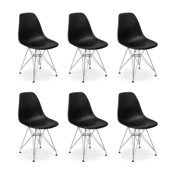 Menor preço em Conjunto 06 Cadeiras Charles Eames Eiffel Base Metal Design - Preta