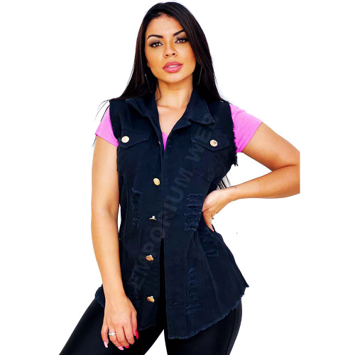 colete jeans preto plus size