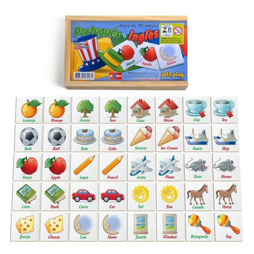 Jogo da Memória em Inglês  Brinquedo Madeira Loopi Toys