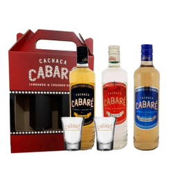 Kit 3 Cachaça Cabaré 700ml + 2 Copos + Caixa Presente Menor preço em Kit 3 Cachaça Cabaré 700ml + 2 Copos + Caixa Presente