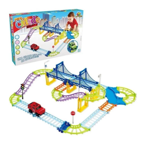 Mini Pista Track Pra Montar 26 Pcs Com 1 Carrinho Colorido