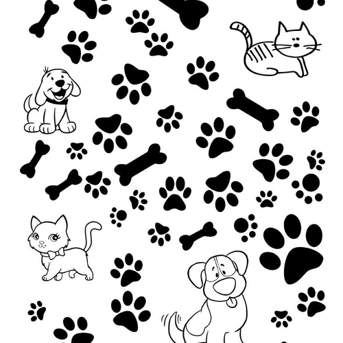 Papel de Parede Cachorros e Gatos Branco e Preto-1070