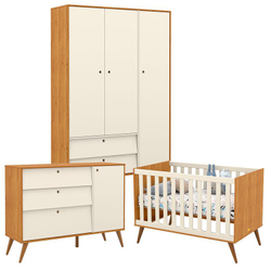Quarto de Bebê Retro Gold 3 Portas Freijó Off White Eco Wood com Trocador – Matic Menor preço em Quarto de Bebê Retro Gold 3 Portas Freijó Off White Eco Wood com Trocador – Matic