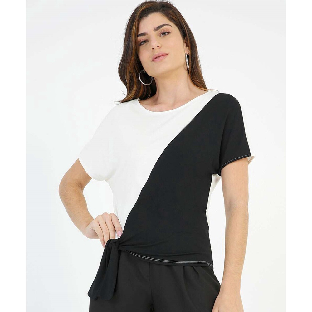 Blusa Feminina Bicolor Amarra o Manga Curta Marisa Submarino
