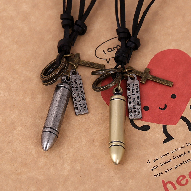 Men Punk Vintage Alloy Bullet Pendant Pu Leather Chain Necklace Fine Jewelry Gifts Em Promocao Ofertas Na Americanas