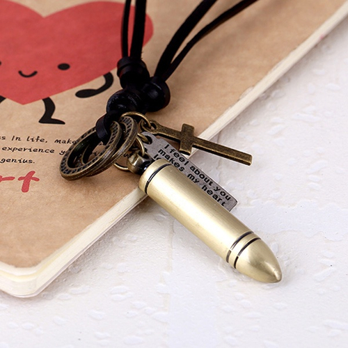 Men Punk Vintage Alloy Bullet Pendant Pu Leather Chain Necklace Fine Jewelry Gifts Em Promocao Ofertas Na Americanas