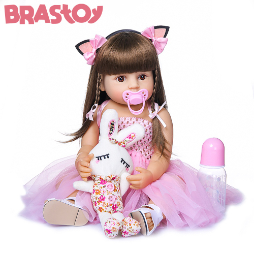 Boneca Bebê reborn menina 100% silicone pode dar banho criança