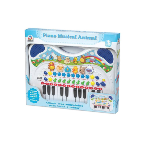 Piano Teclado Infantil Musical Bichos Fazendinha Azul Art Brink