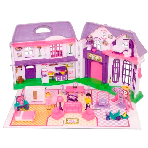 Kit Casinha de Boneca Plástico Infantil Barata 15 Peças com Luz e