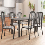 Conjunto de Mesa com 6 Cadeiras Granada Preto e Branco Floral gr