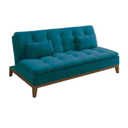 Sofá-Cama 3 Lugares Casal Premium Base e Pés de Madeira Suede Azul é boa?