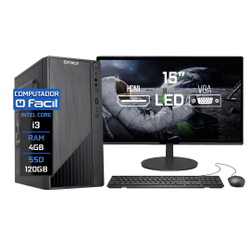 Menor preço em Computador Completo Fácil Intel Core i3 4GB ssd 120GB Monitor 15 hdmi LED Teclado e Mouse