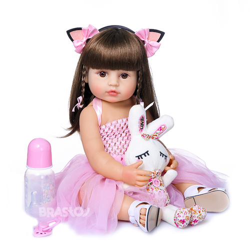 Boneca Bebê Reborn Keiumi Gatinha de 55cm 100% Silicone 